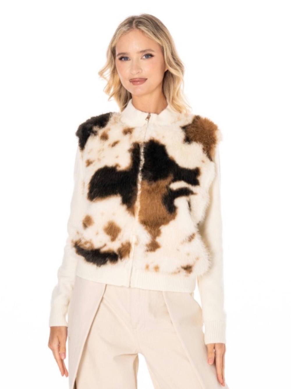 SM248 | Faux Fur Patchwork Knit Jacket